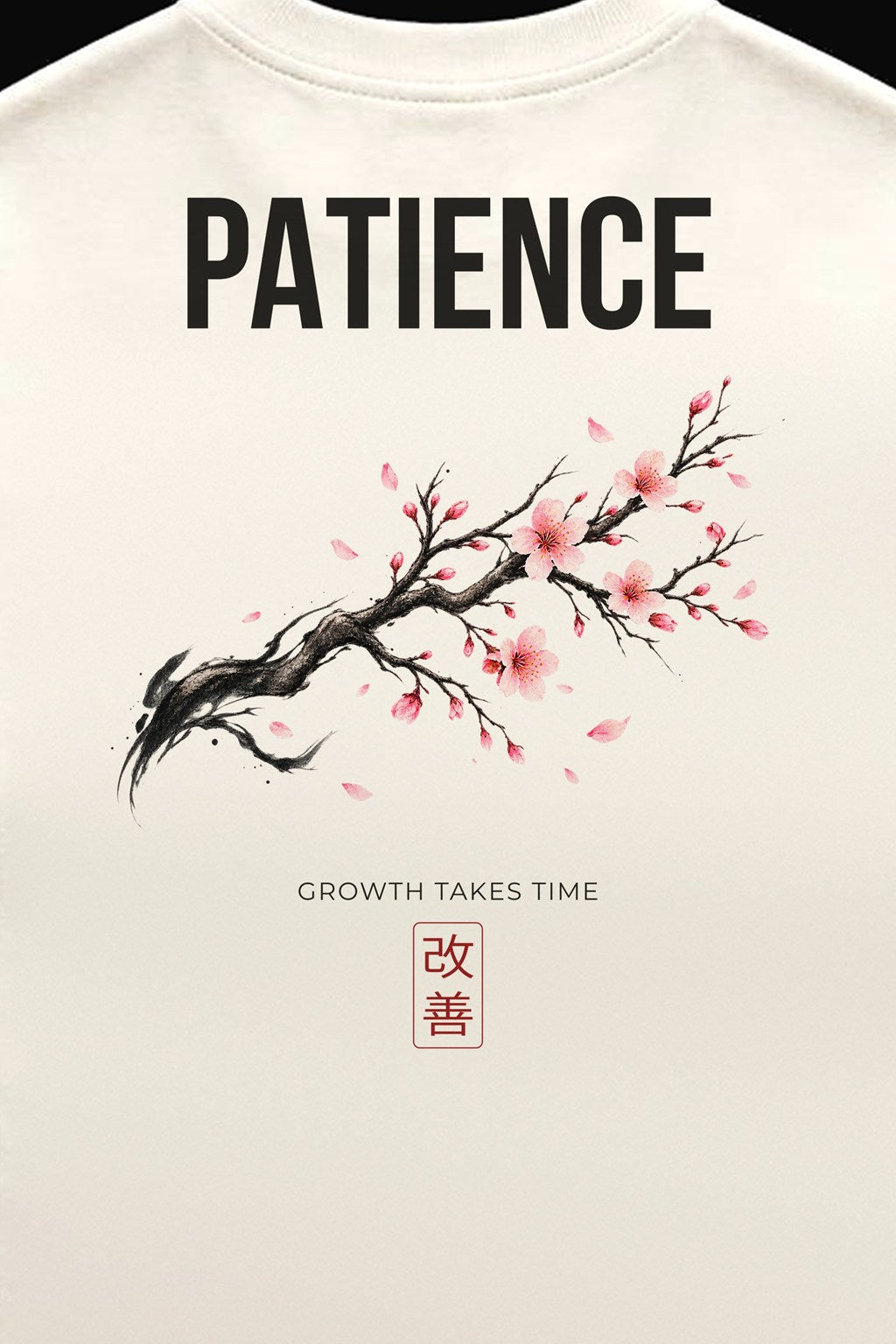 Camiseta Patience, estampado de la espalda